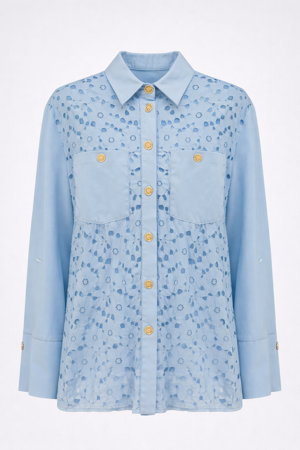 Sky Blue Lace Embroidery Shirt