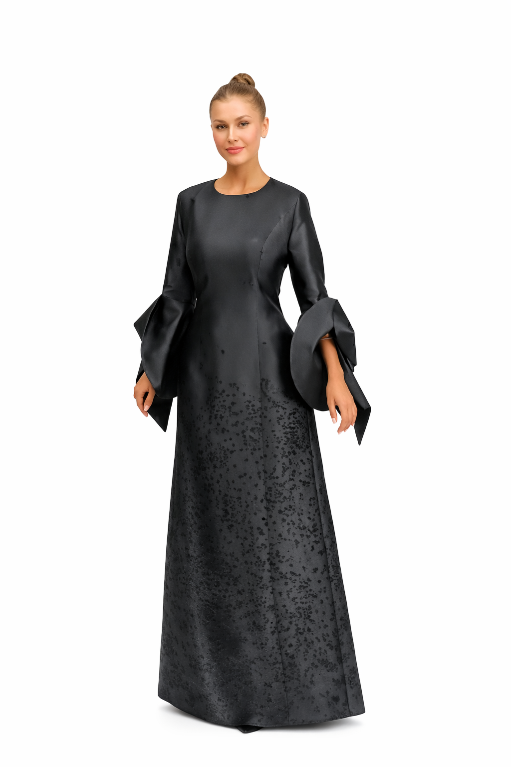 Shimmering Black Bell-Sleeve Dress