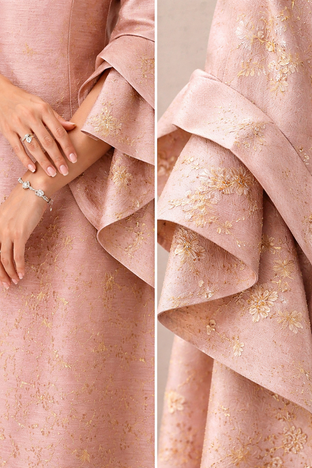 Shimmering Long Evening Bell-Sleeve Dress