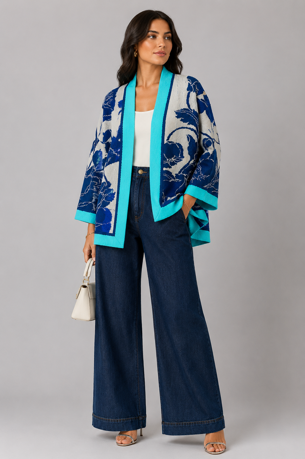 Textured Floral Open-Front Kimono
