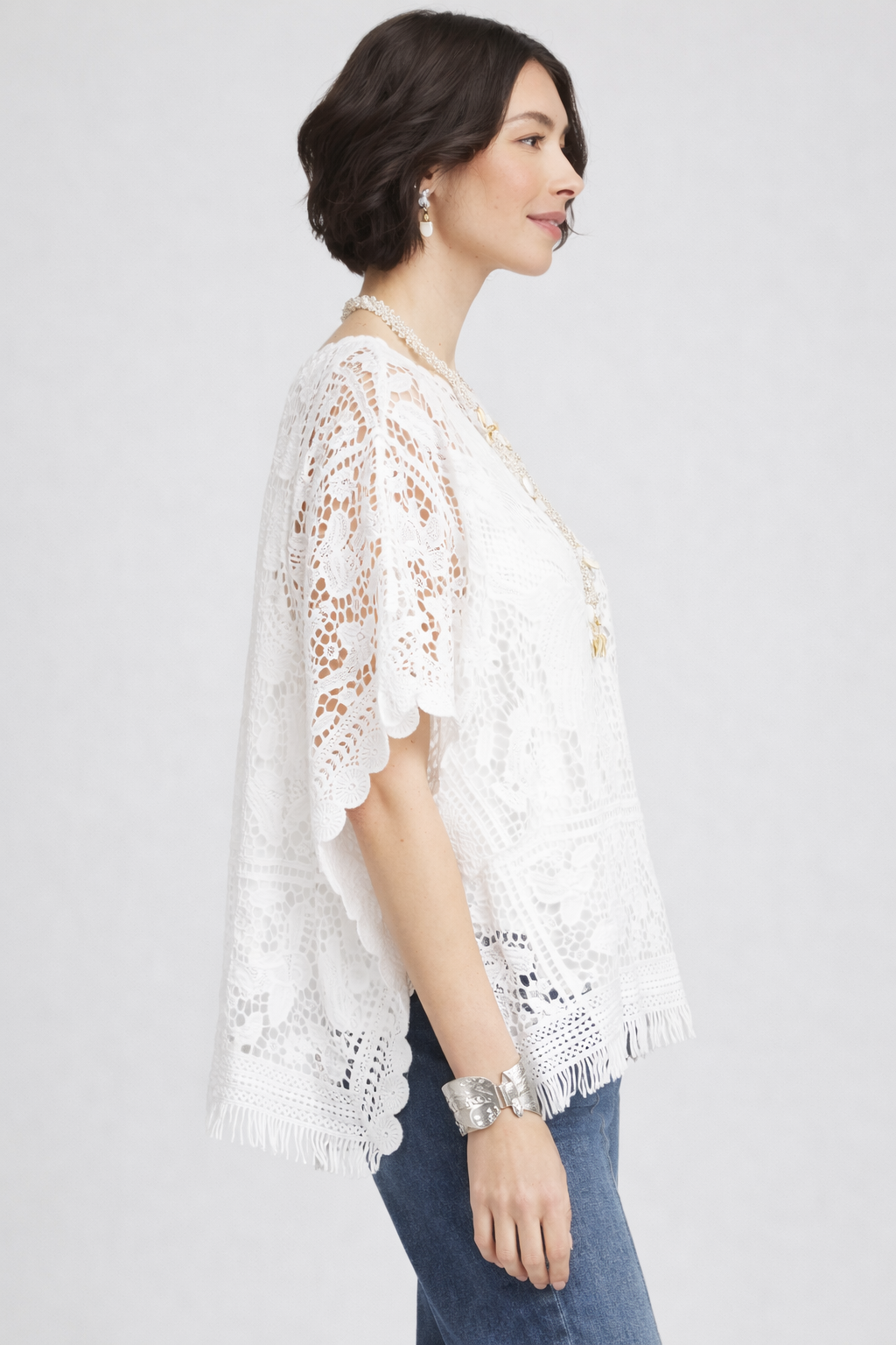 Chic White Puff-Sleeve Top with Crochet Details