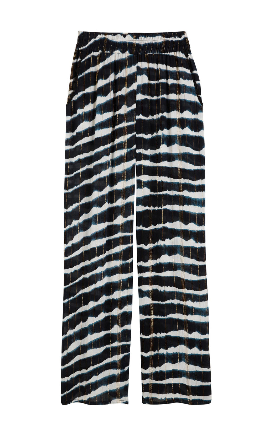 Navy and White Tie-Dye Wide-Leg Trousers