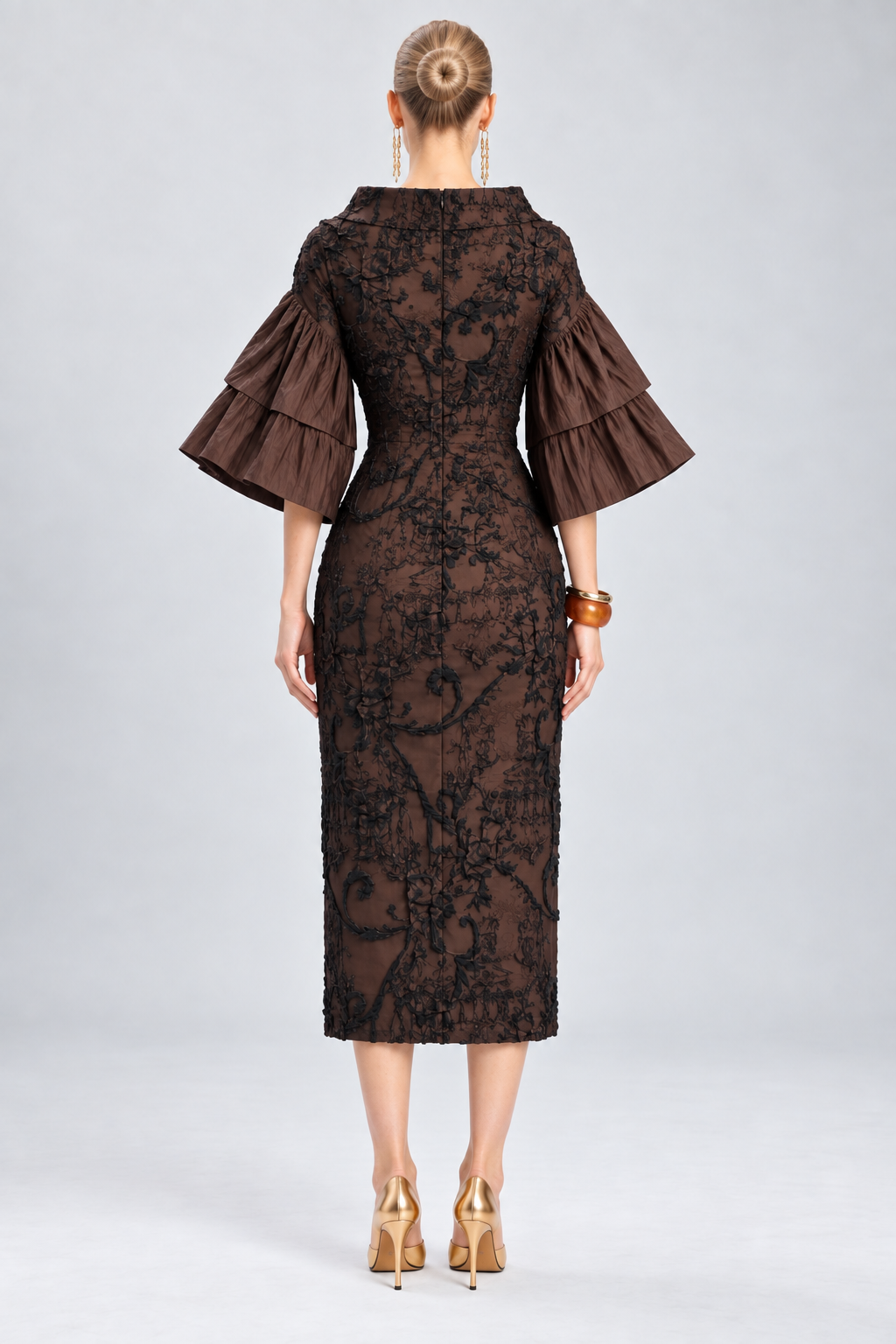 Textured Floral Midi Dress