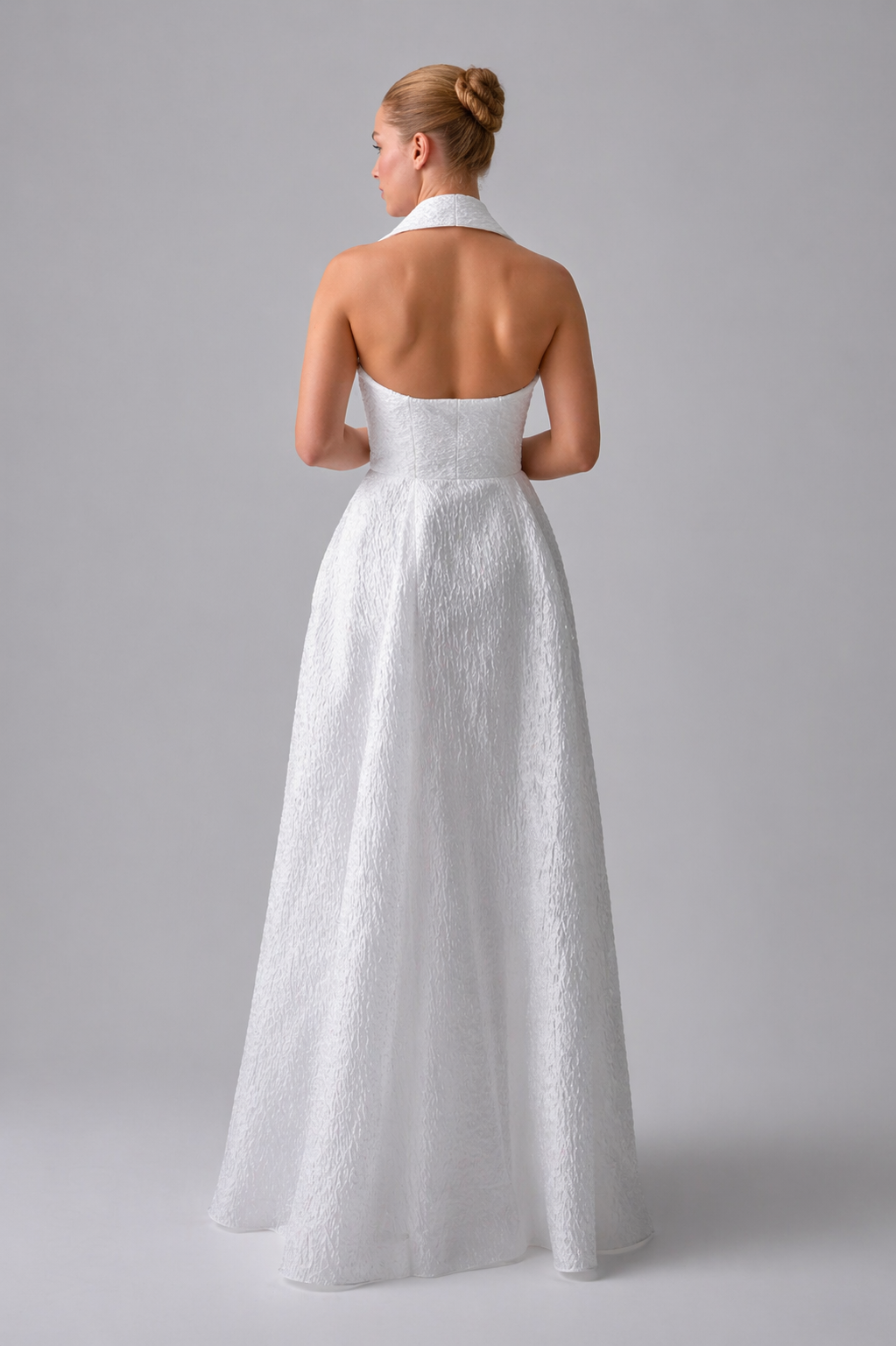 Textured Halter Maxi Dress – White