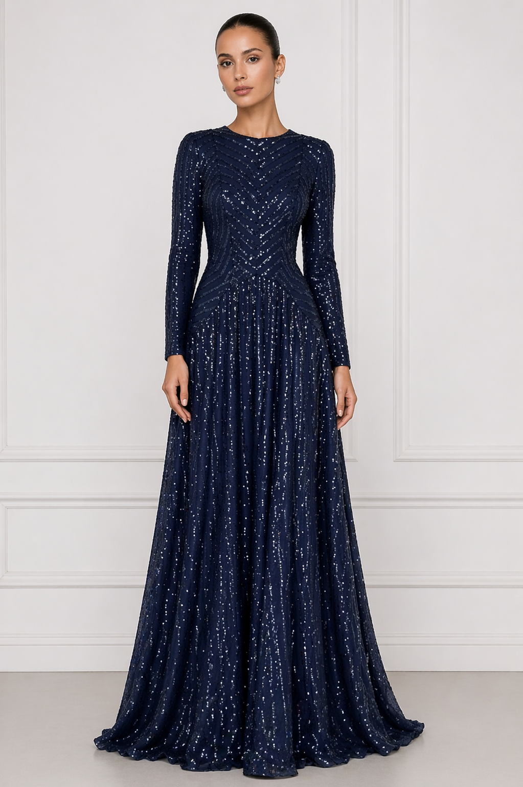 Midnight Blue Embellished Evening Gown