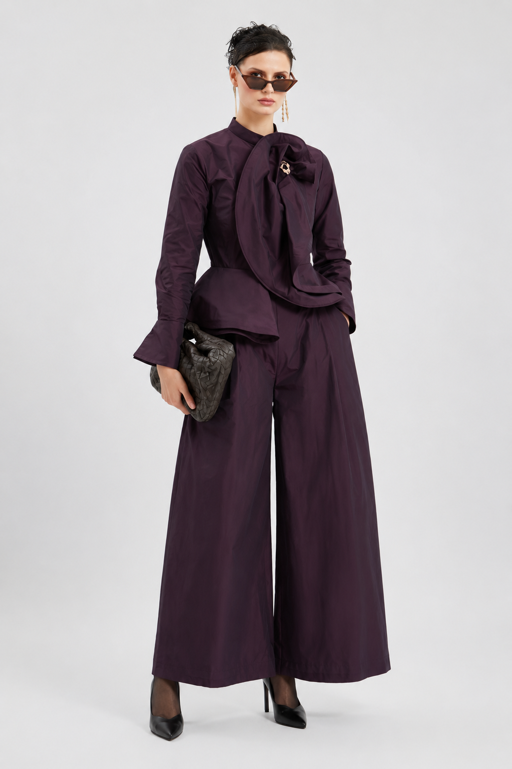 Plum Bow-Neck Two-Piece Set