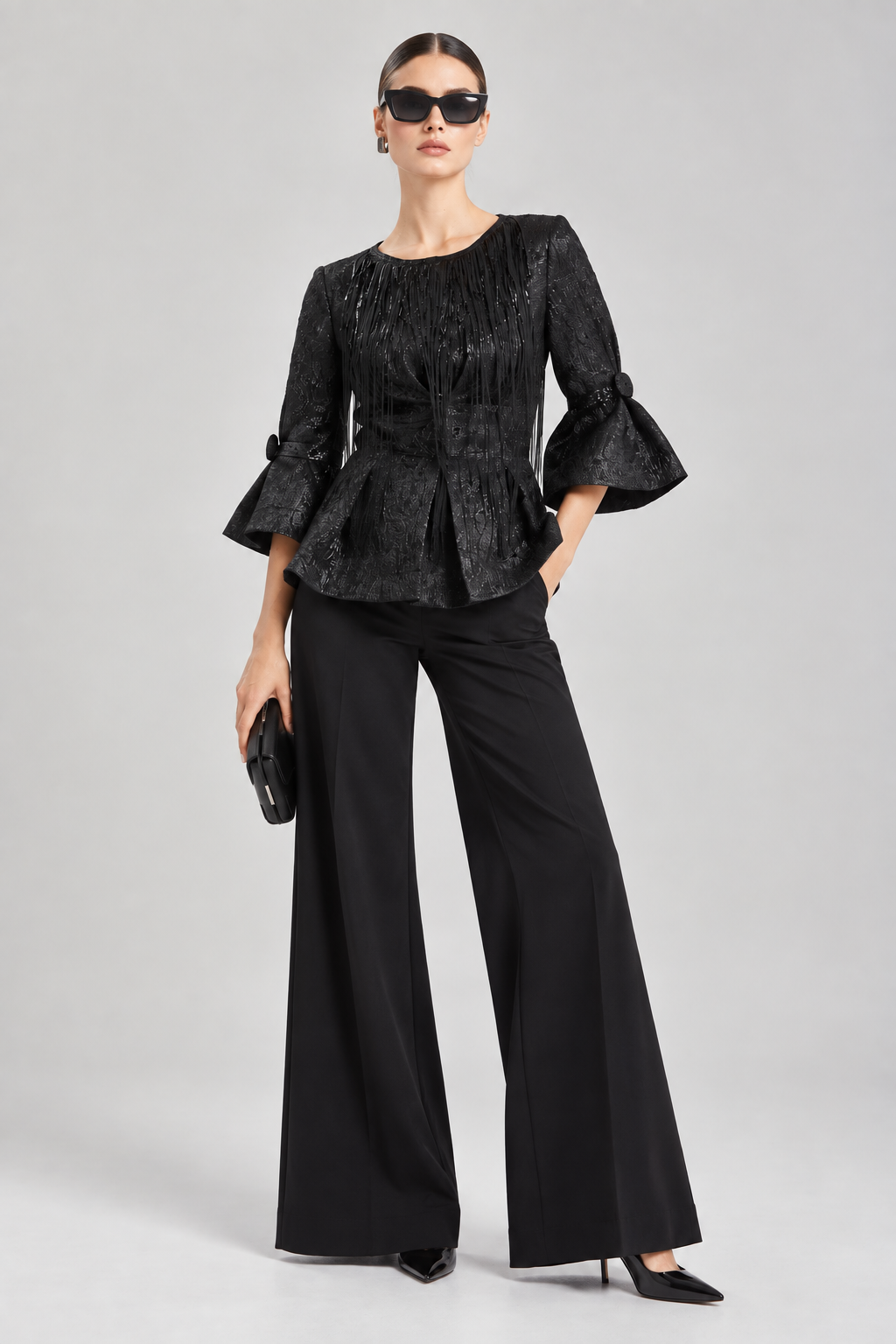 Textured Black Peplum Blouse