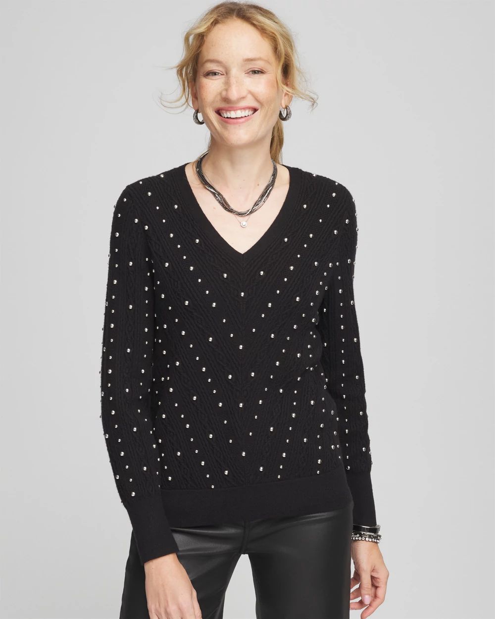 Sequin embellished v _NECK Sweater