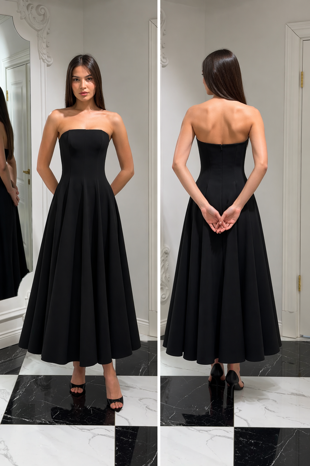 Black Sculpted Cape Midi Dress