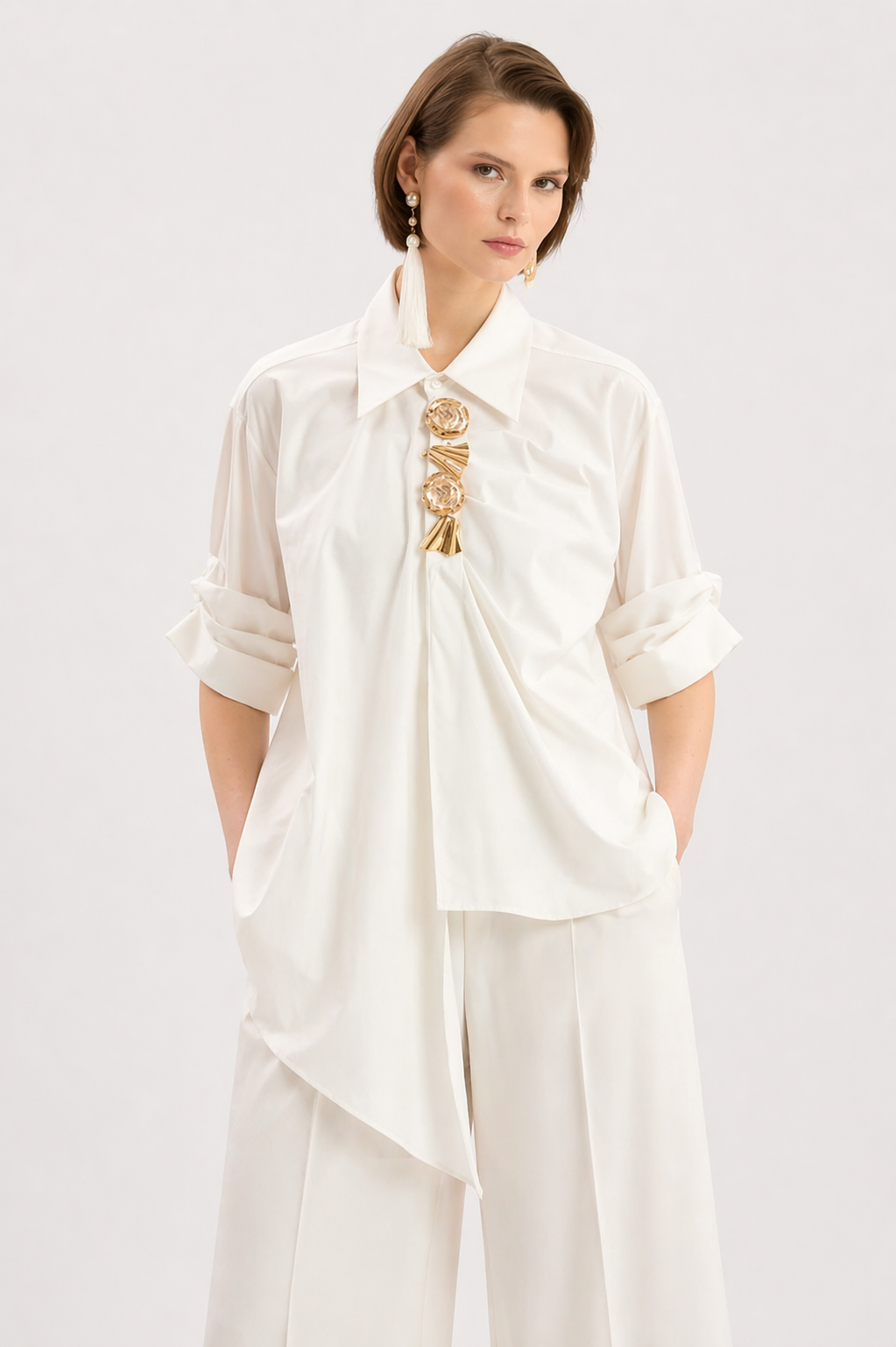 White Statement Shirt Blouse
