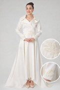 Satin Leaf-Accented A-Line Dress