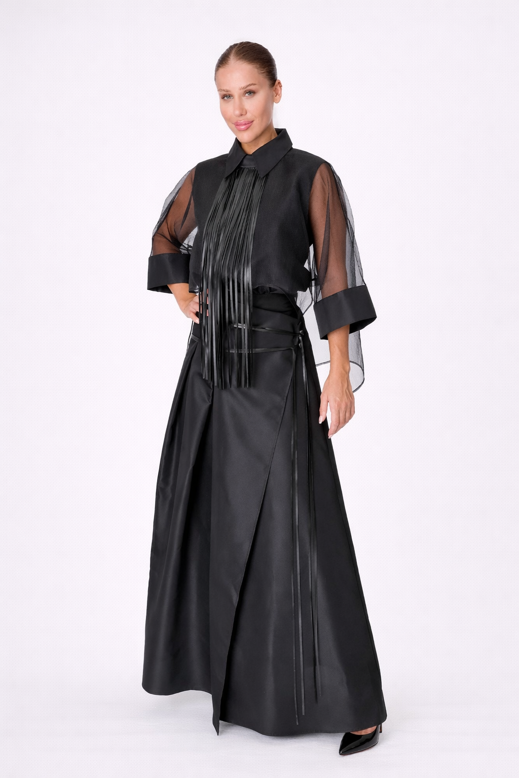Sheer Fringe-Accent Blouse