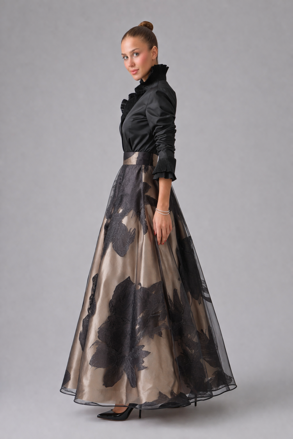 Metallic Floral Maxi Skirt.