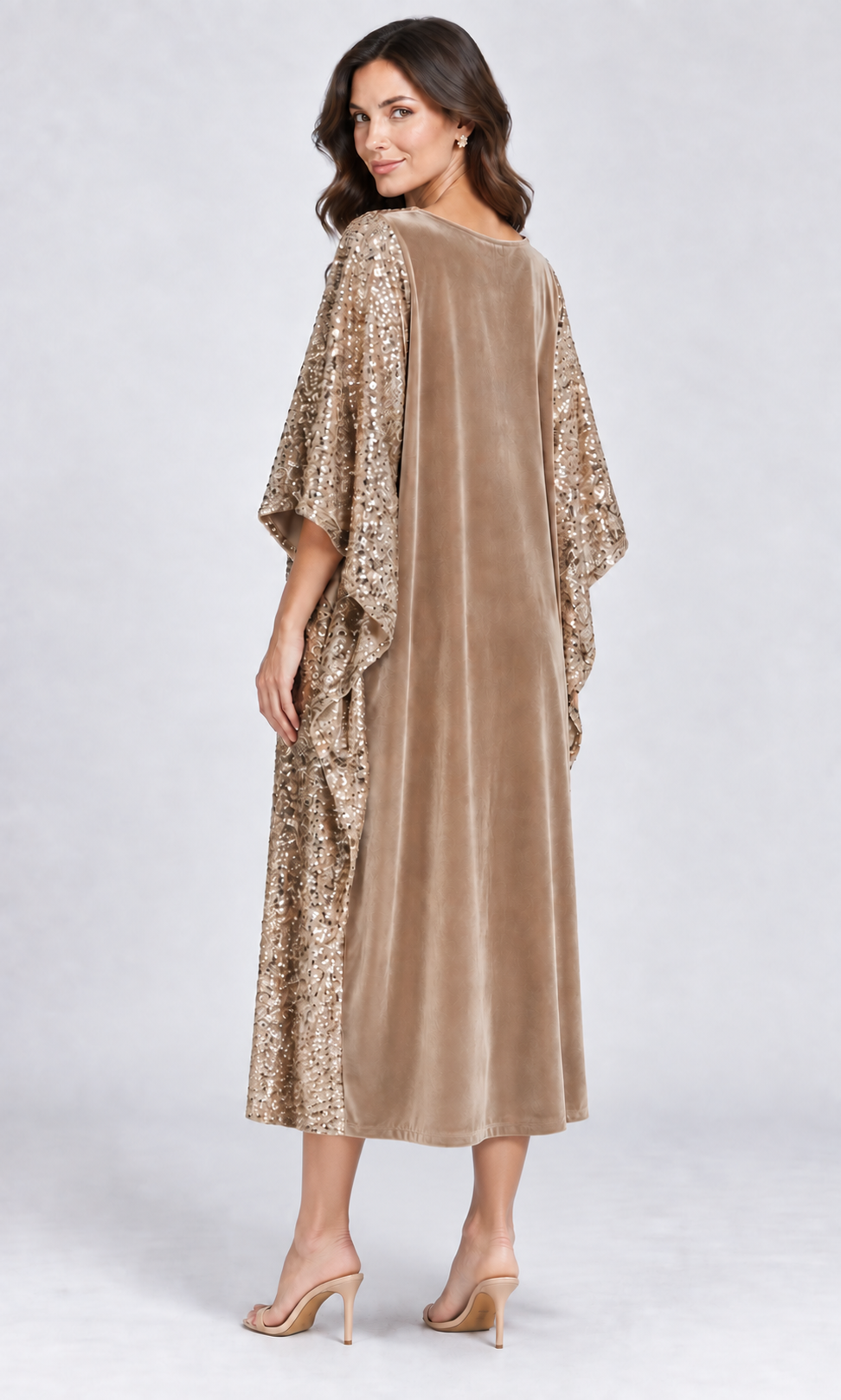 Antique Champagne Sequin & Velvet Kaftan Dress