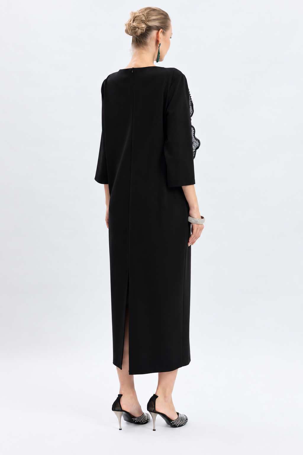 Black Floral Embellished Midi Dress
