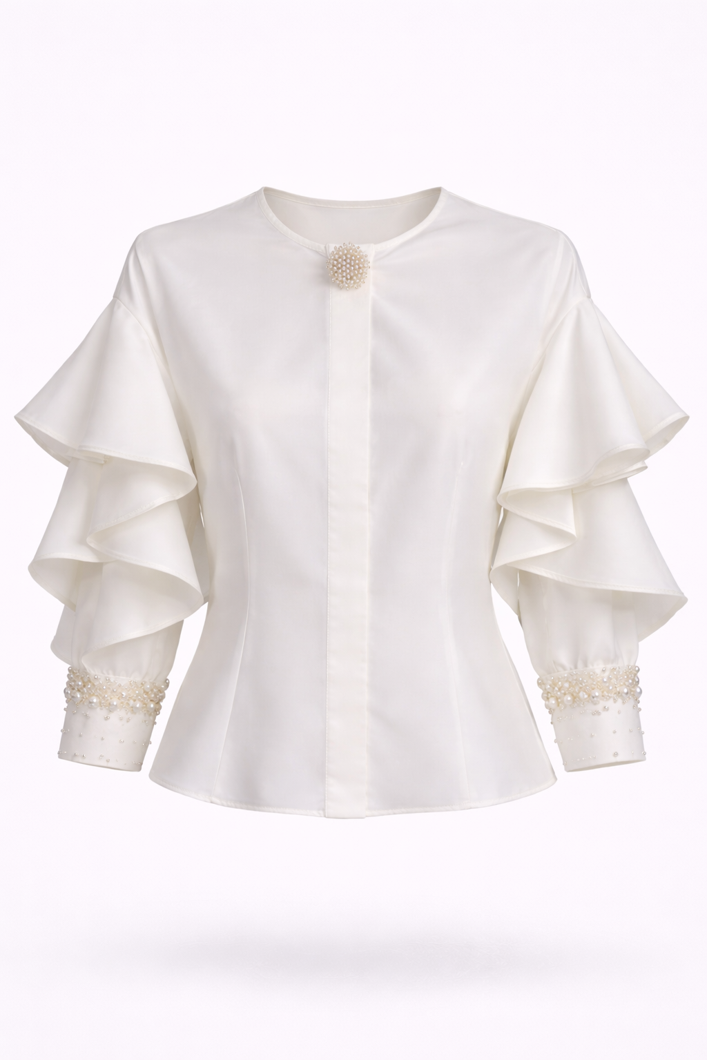Ruffled Pearl-Accent Blouse