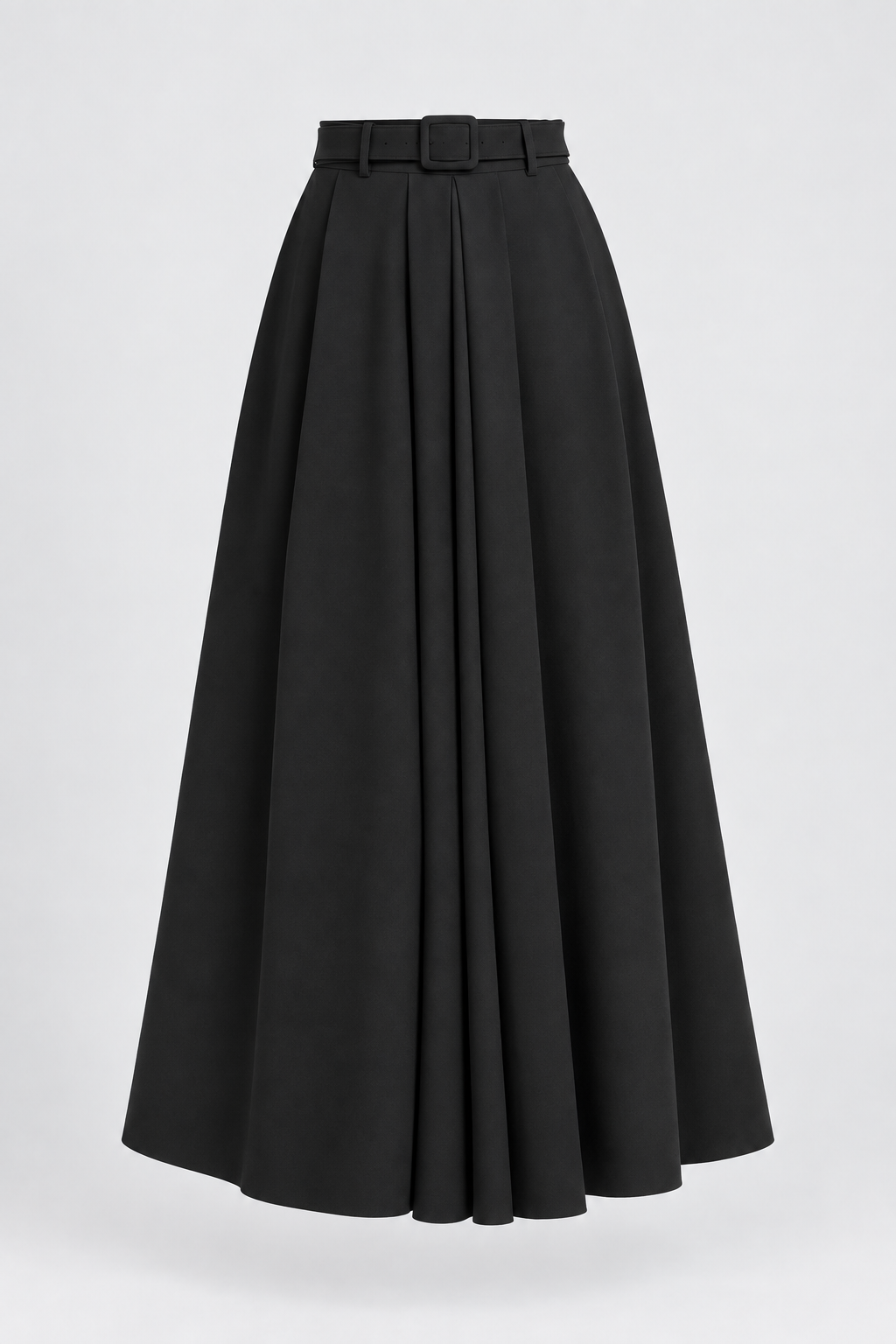 Black Belted Pleated Maxi Skirt
