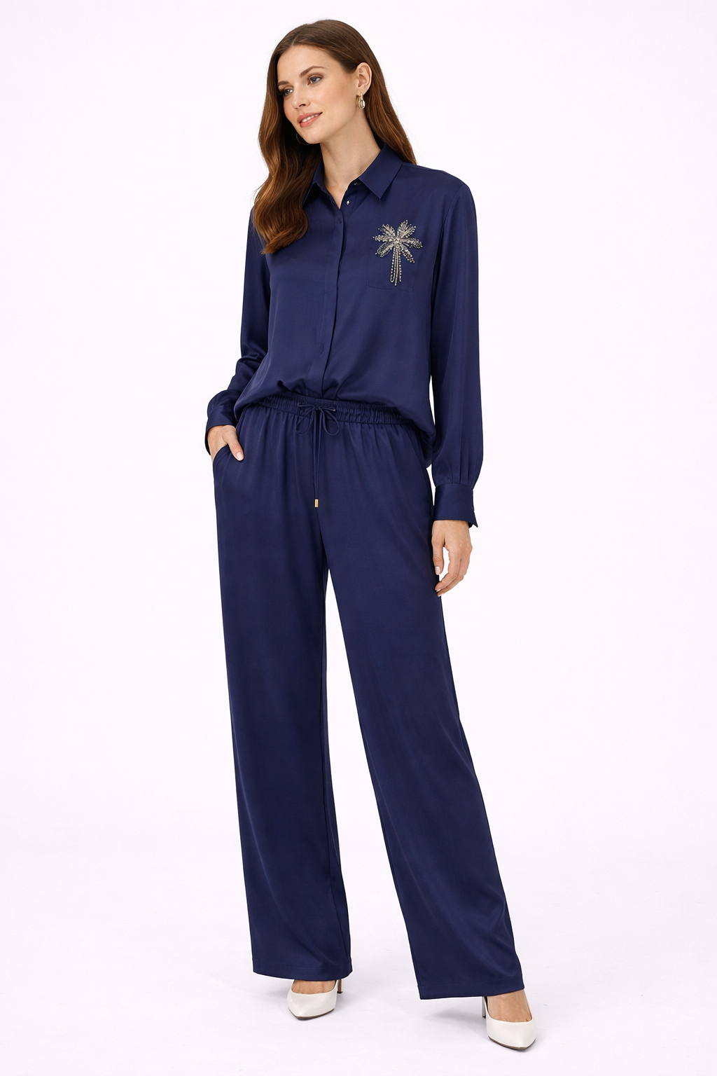 Navy Blue Satin Shirt