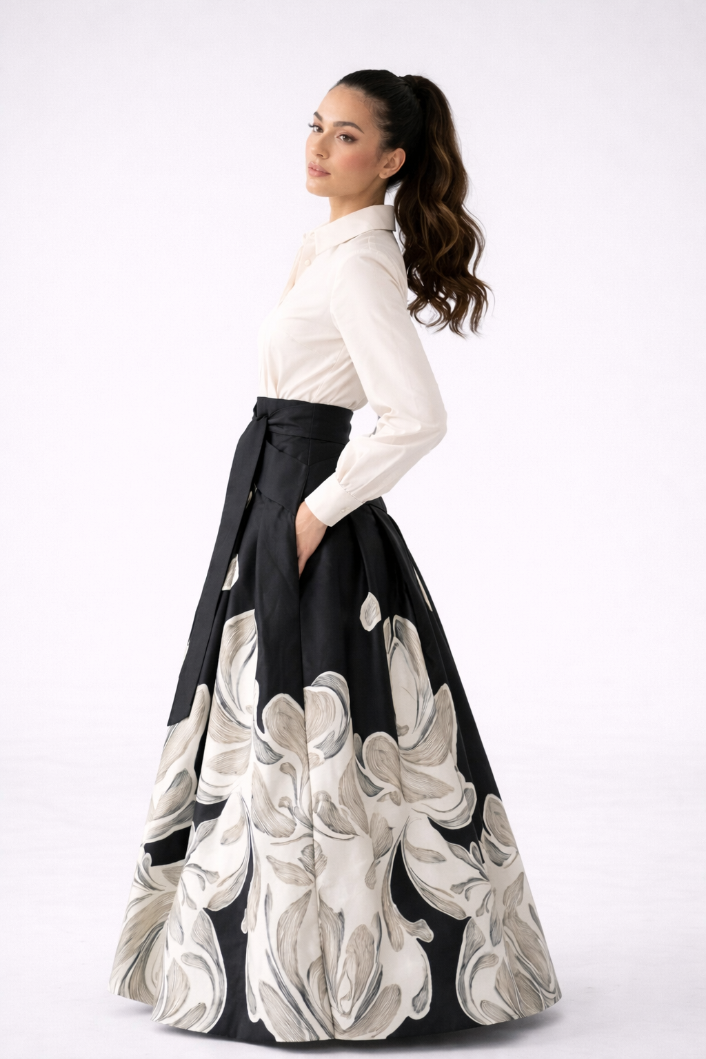 Monochrome Floral Shirt Dress