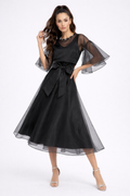 Black Organza Overlay Midi Dress