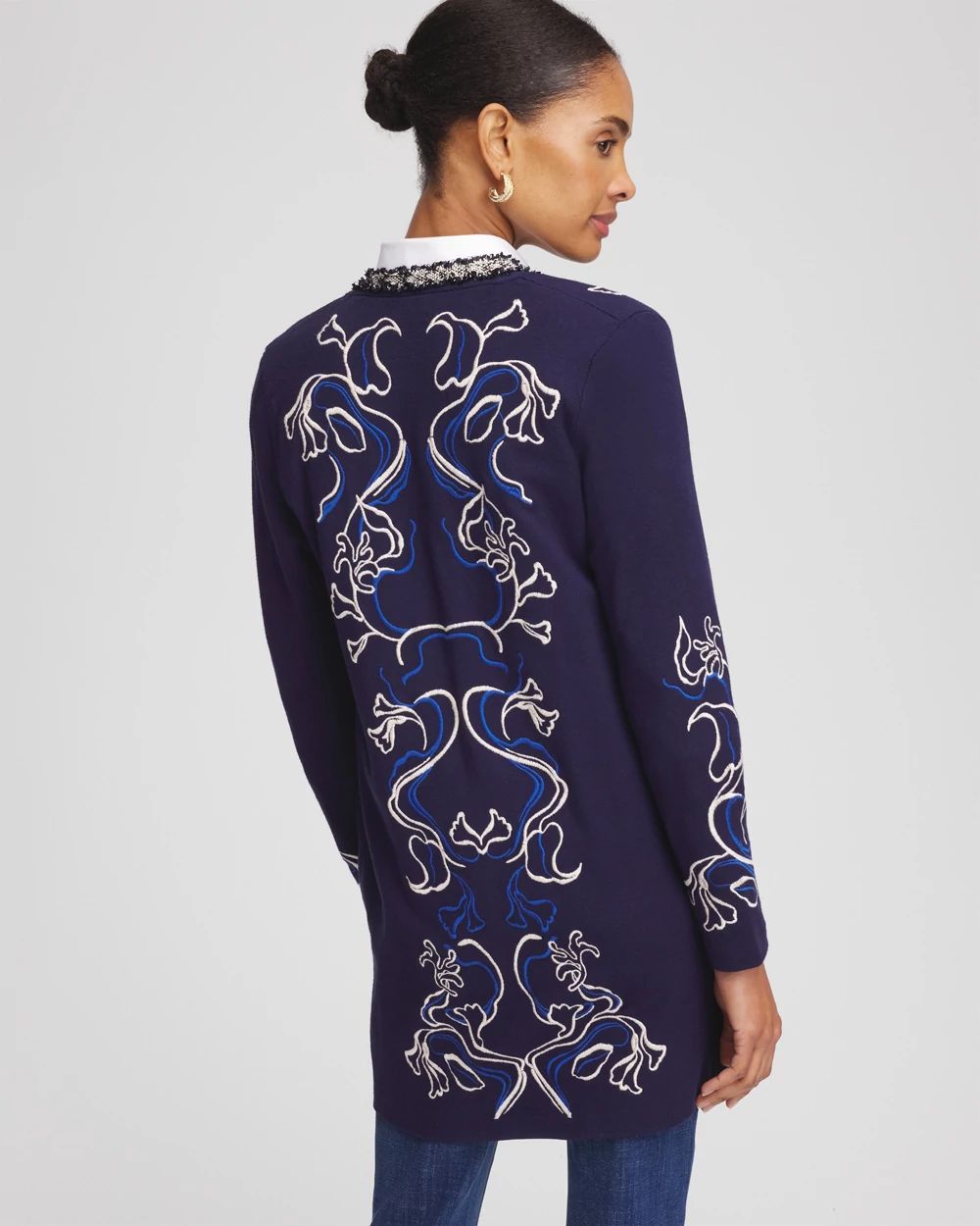Navy Embroidered Cardigan