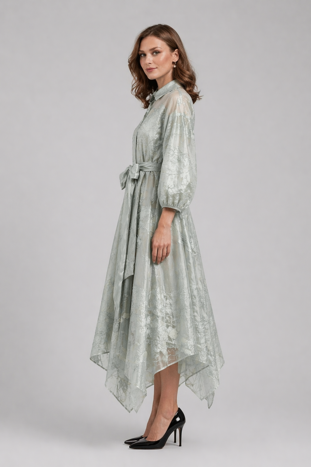 Sage Green Organza Midi Dress