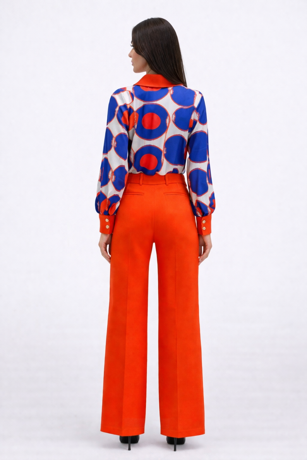 Geometric pattern orange suit