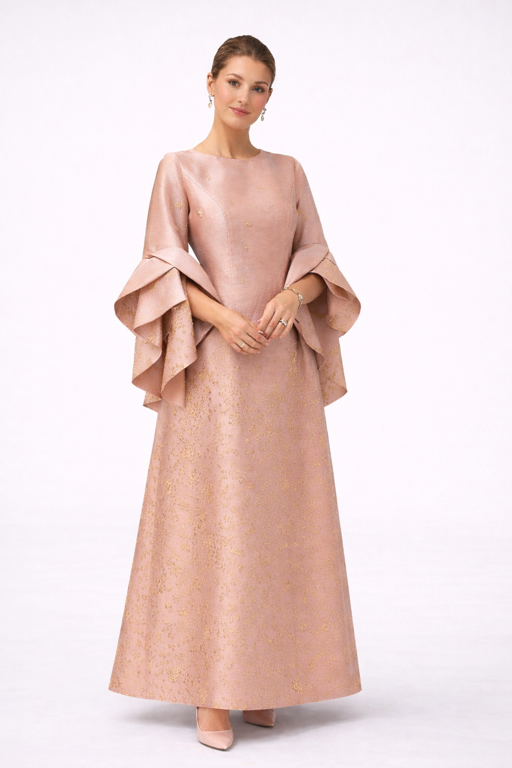Blush Gold Embroidered Statement Dress