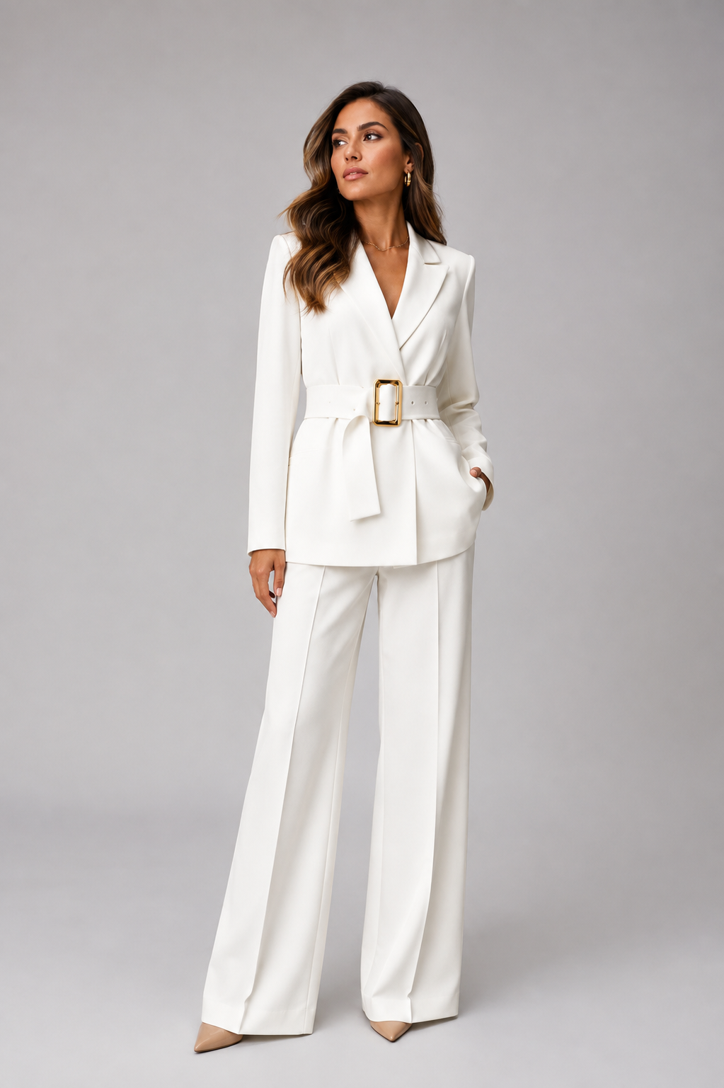 White Belted Tailored Suit