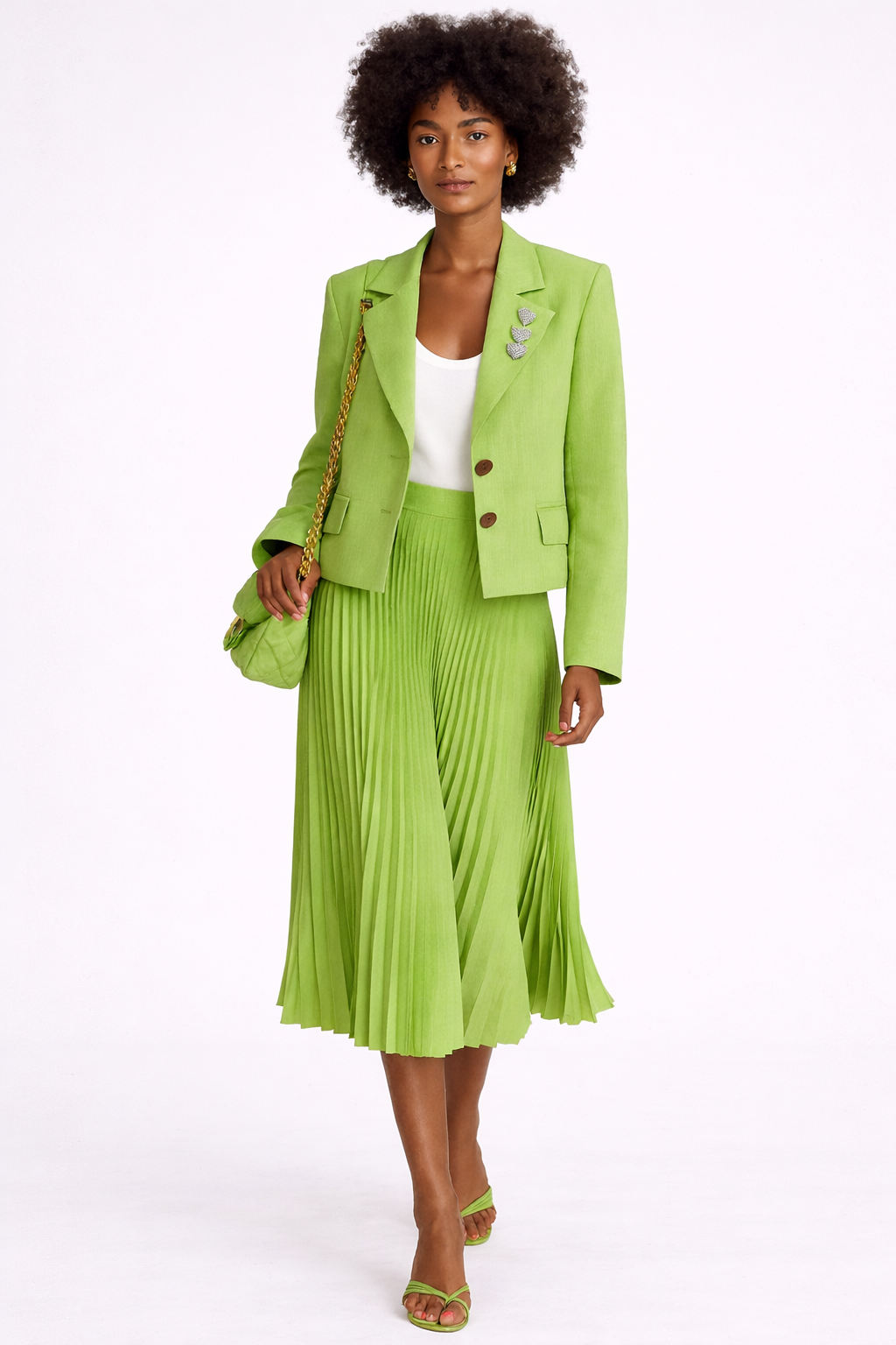 Lime Pleated Skirt-Suit