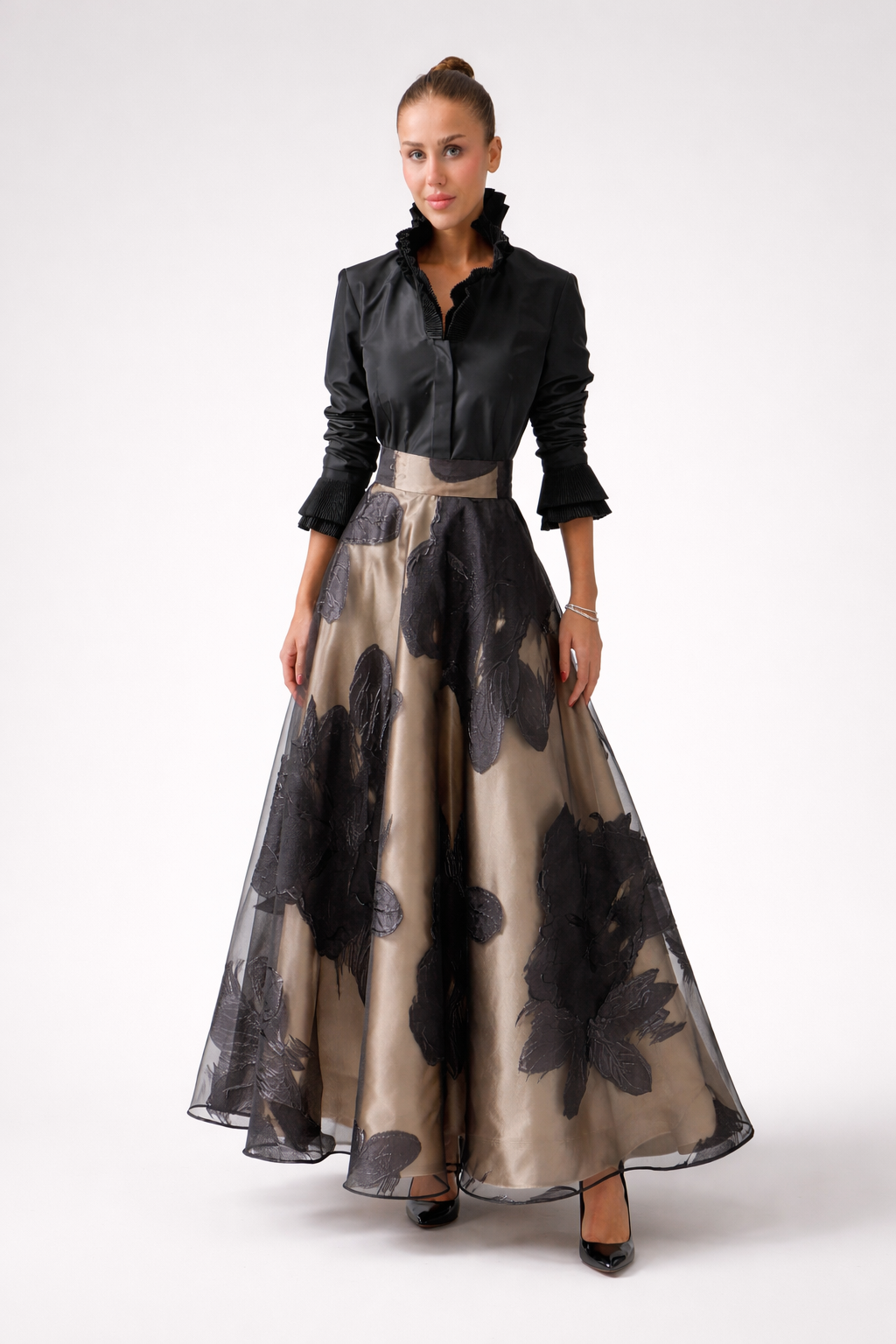 Metallic Floral Maxi Skirt.