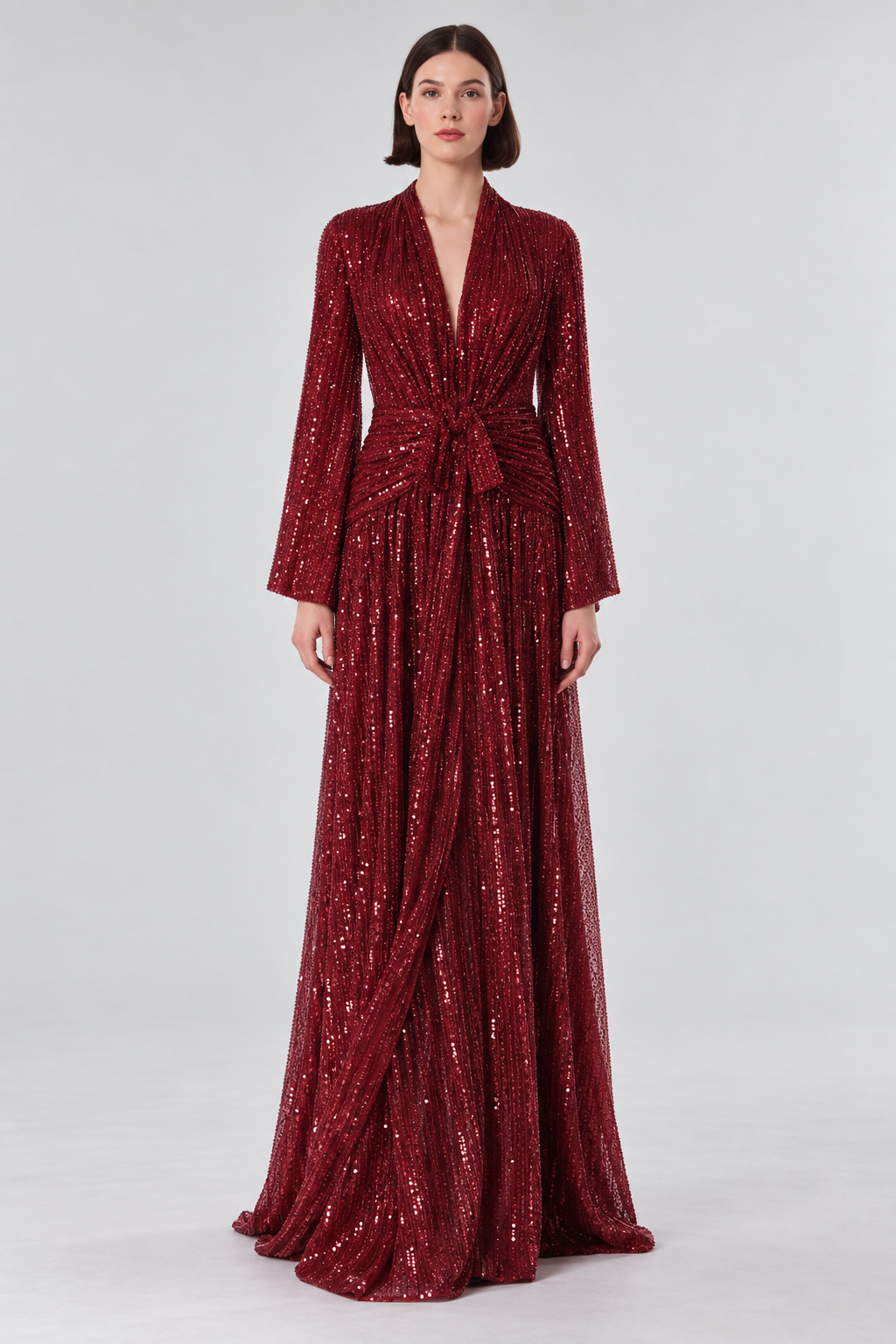 Burgundy Sequin Ruched Maxi Dress