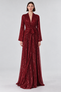 Burgundy Sequin Ruched Maxi Dress