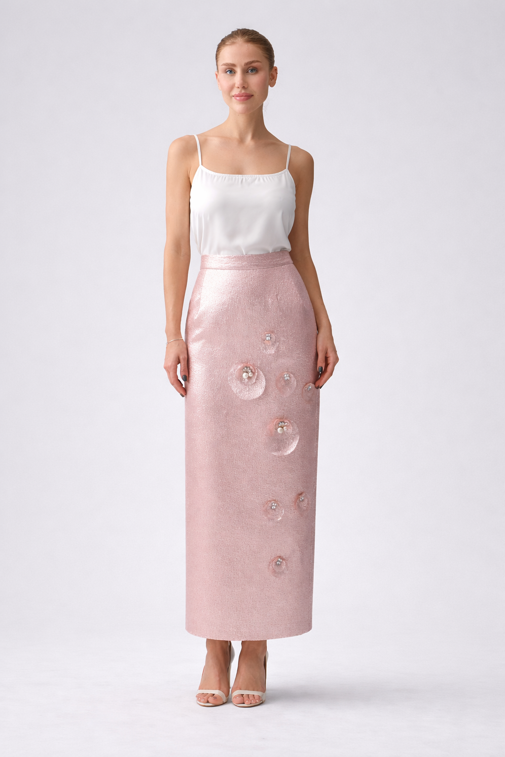 Blush Pink Embellished Maxi Skirt