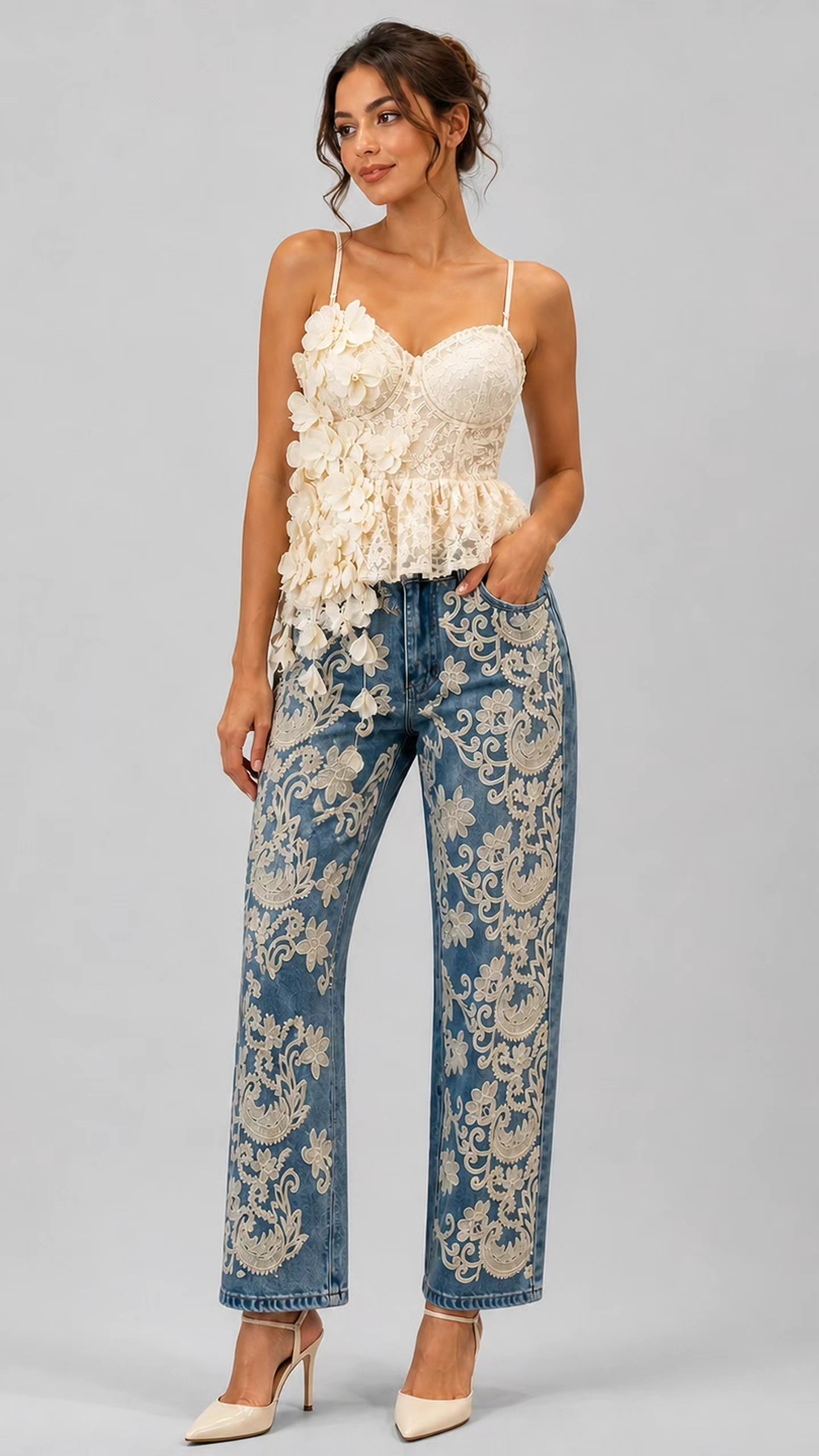 Floral Lace Corset Top – Soft Ivory