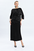 Black Floral Embellished Midi Dress