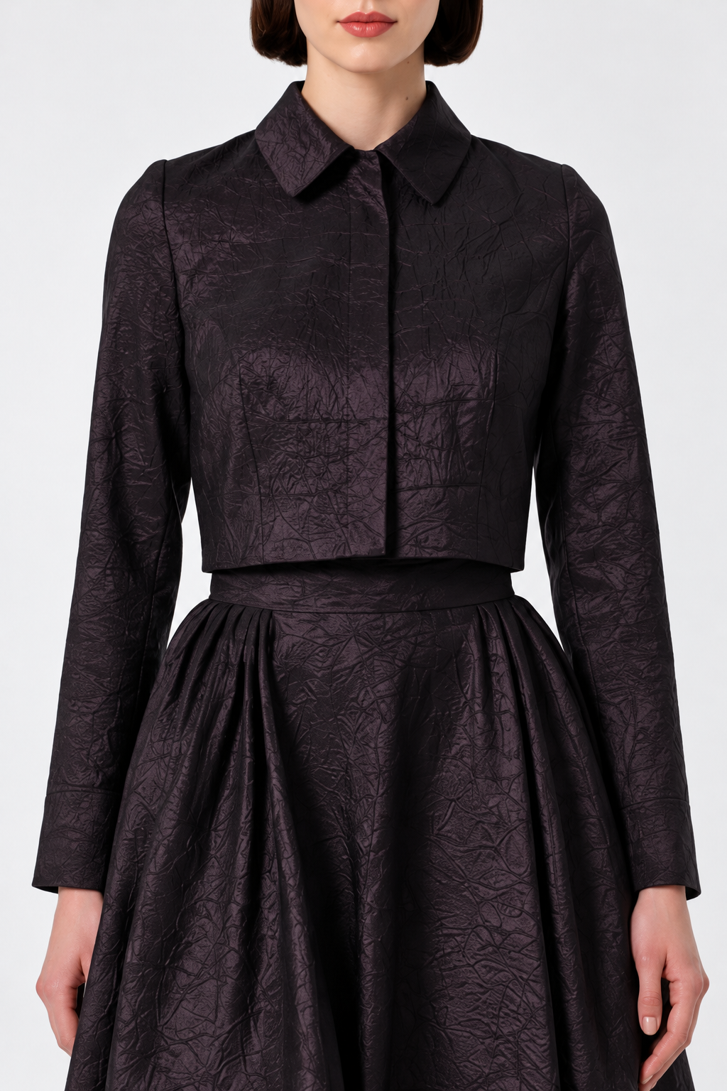 Textured Cropped Jacket & Midi Skirt Set
