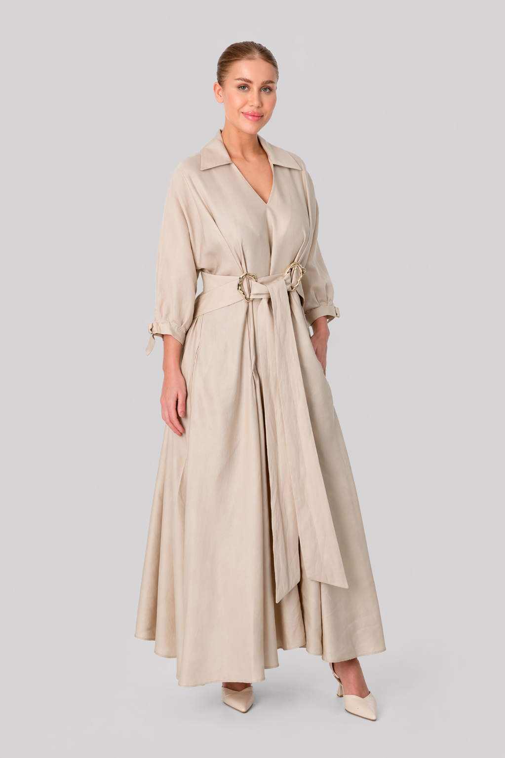 Belted Wrap-Style Maxi Dress