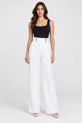 Gold-Button High-Waisted Wide-Leg Pants