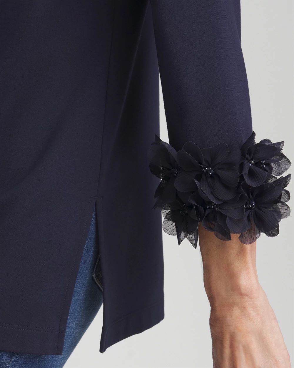 Navy Floral Cuff top