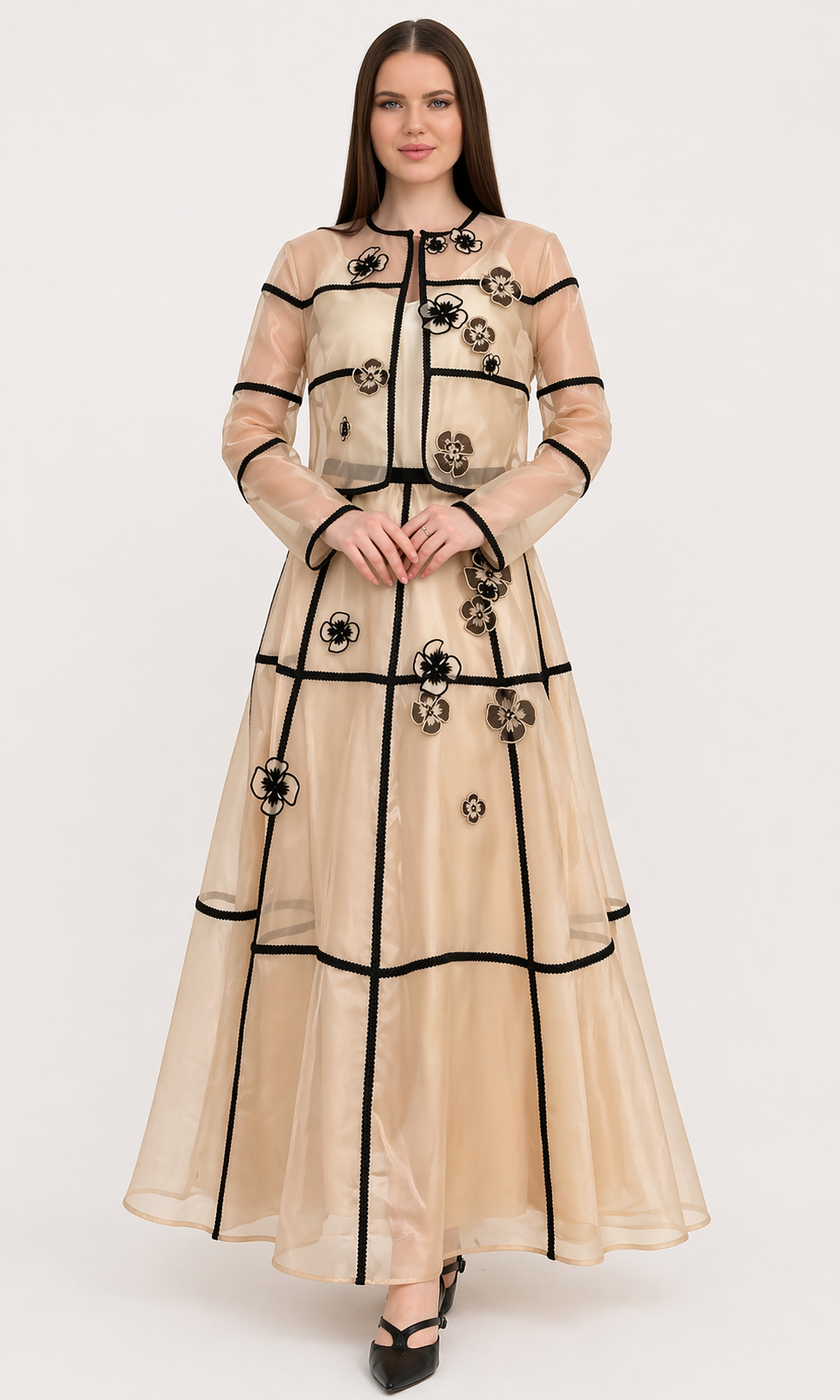 Embroidered Organza Skirt – Nude & Black