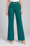 Teal Tailored Trousers with Gold Chain Detail