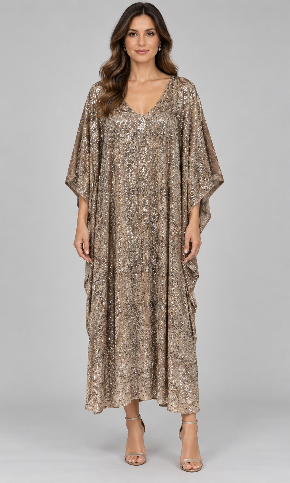 Antique Champagne Sequin & Velvet Kaftan Dress