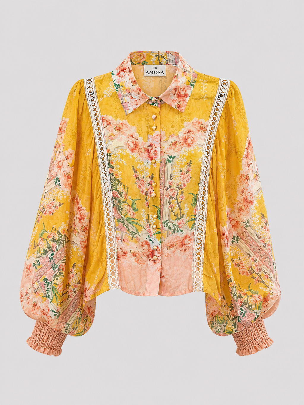Floral Lace-Trim Blouse