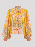 Floral Lace-Trim Blouse