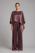 Satin Wide-Leg Pants – Dark Mauve Plum