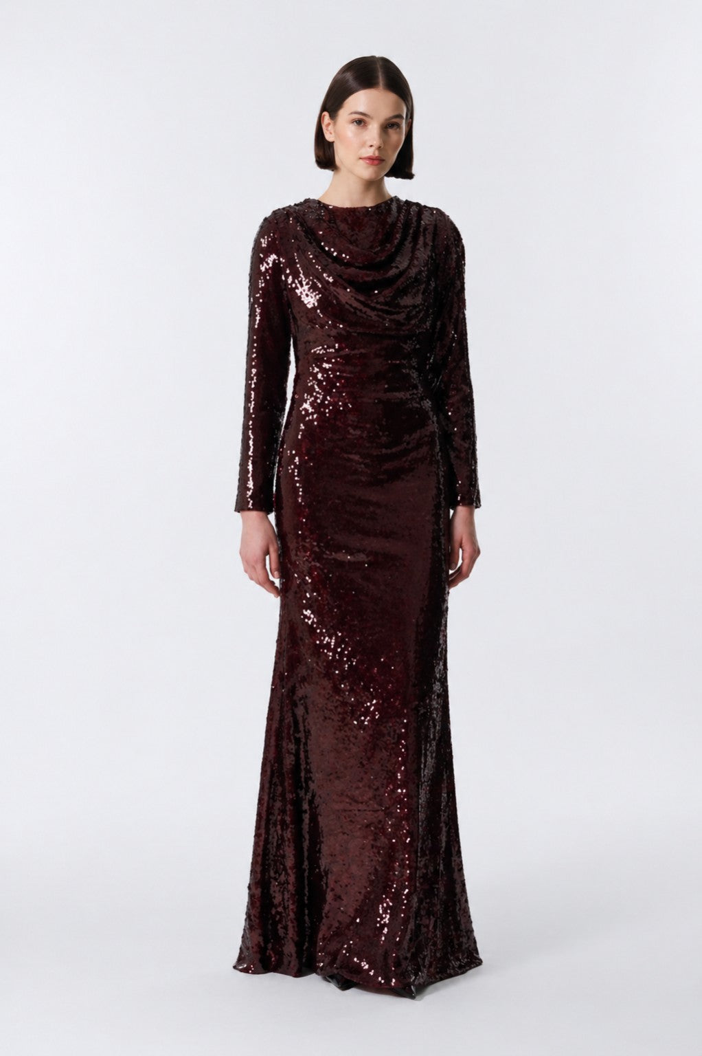 Burgundy Sequin Evening Gown