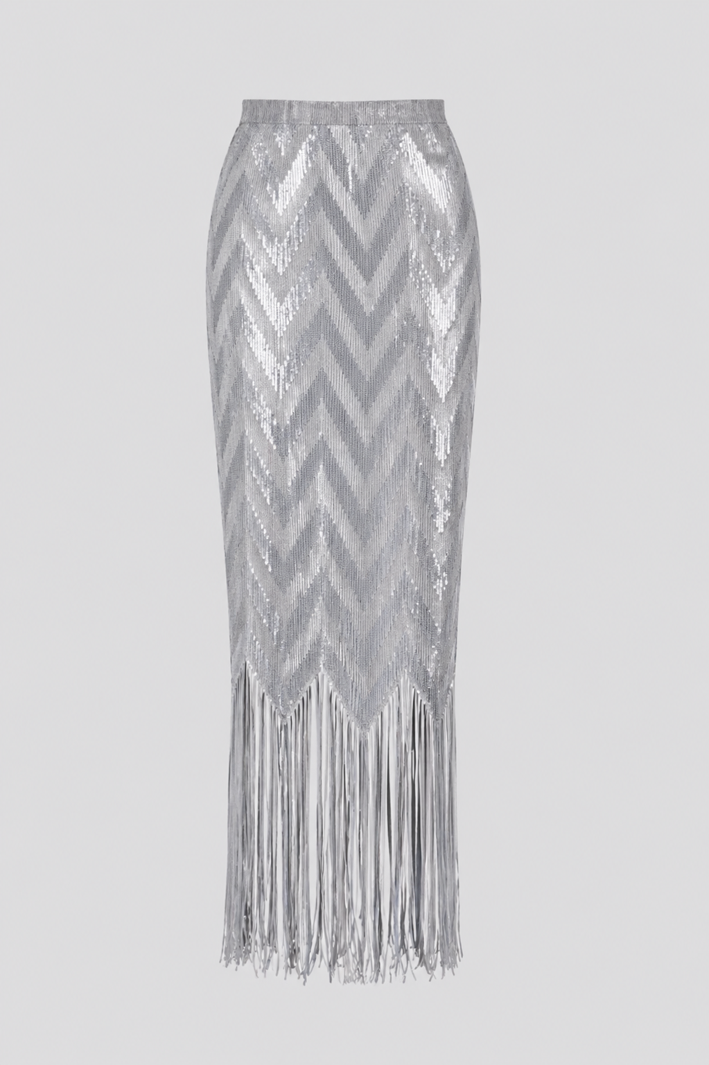 Sequin Fringe Skirt – Silver Mist