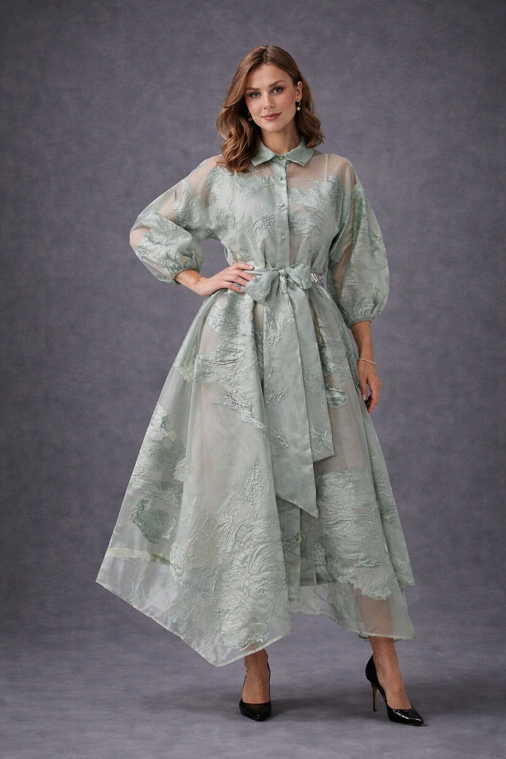 Sage Green Organza Midi Dress