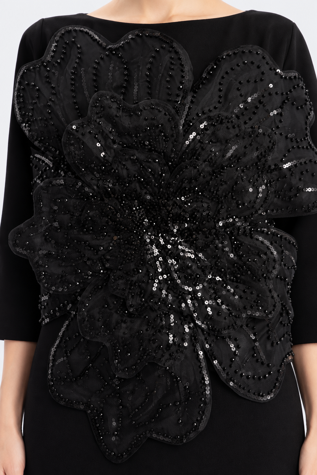 Black Floral Embellished Midi Dress